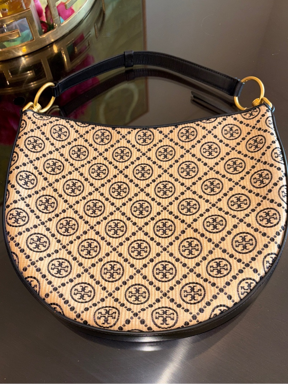 Tory Burch Raffia Woven Logo Half Moon Purse Shoulder Bag - Picture 3 of 13